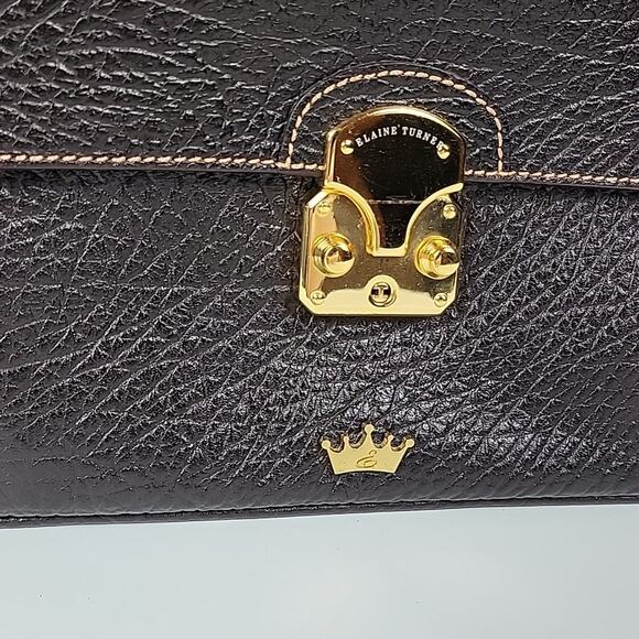 Elaine Turner Dark Brown Pebbled Leather Tote Bag Purse with Gold Hardware - Picture 2 of 7